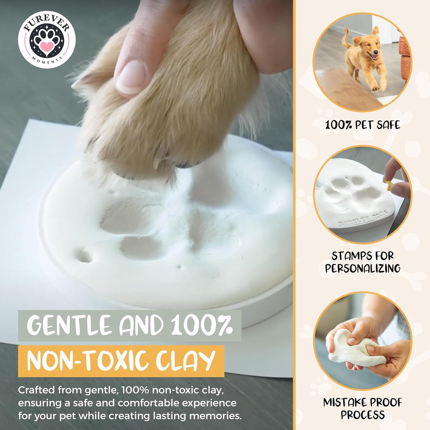 Pet Paw Print Impression Kit Makes (2) Dog Keepsake Ornaments, Inkless Paw Print Kit for Dogs (and Cats!) - Dog Paw Print Kit Keepsake, New Puppy Gift, Pawprint Kit w/ Paints & Name Stamps! (White)