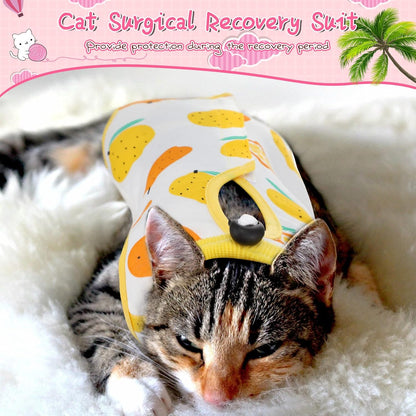 Nuanchu 3 Pieces Cat Recovery Suit Kitten Recovery Suit E-Collar Alternative for Cats and Dogs Abdominal Skin Anti Licking Pajama Clothes Sets(Large,Fruit Style,Colorful)