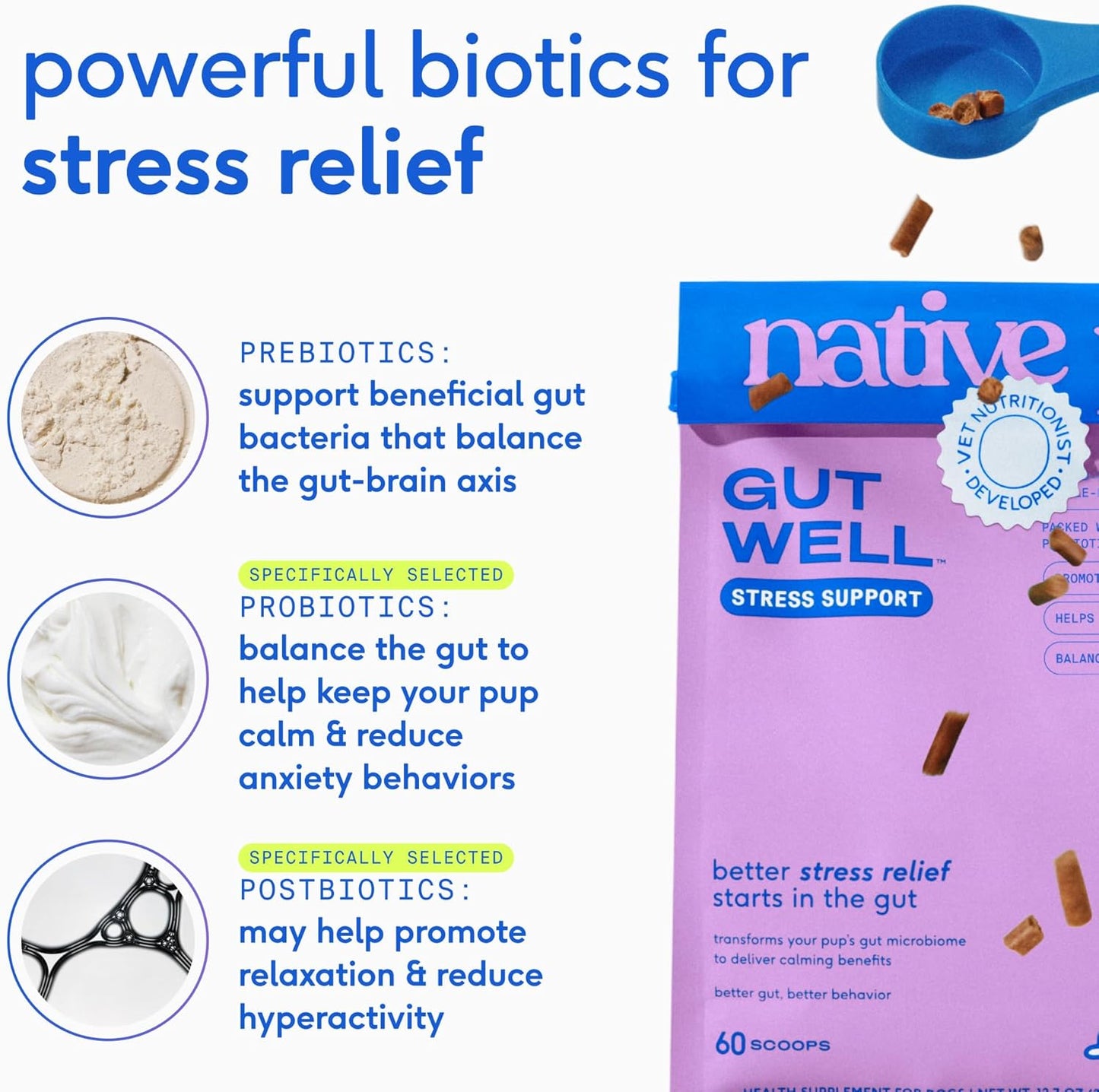 Native Pet Stress Support & Multivitamin Bundle: GutWell Stress Support - Dog Anxiety Relief & Dog Vitamins & Supplements - 11-in-1 Multivitamin Powder Food Topper for Overall Health - 60 Scoops
