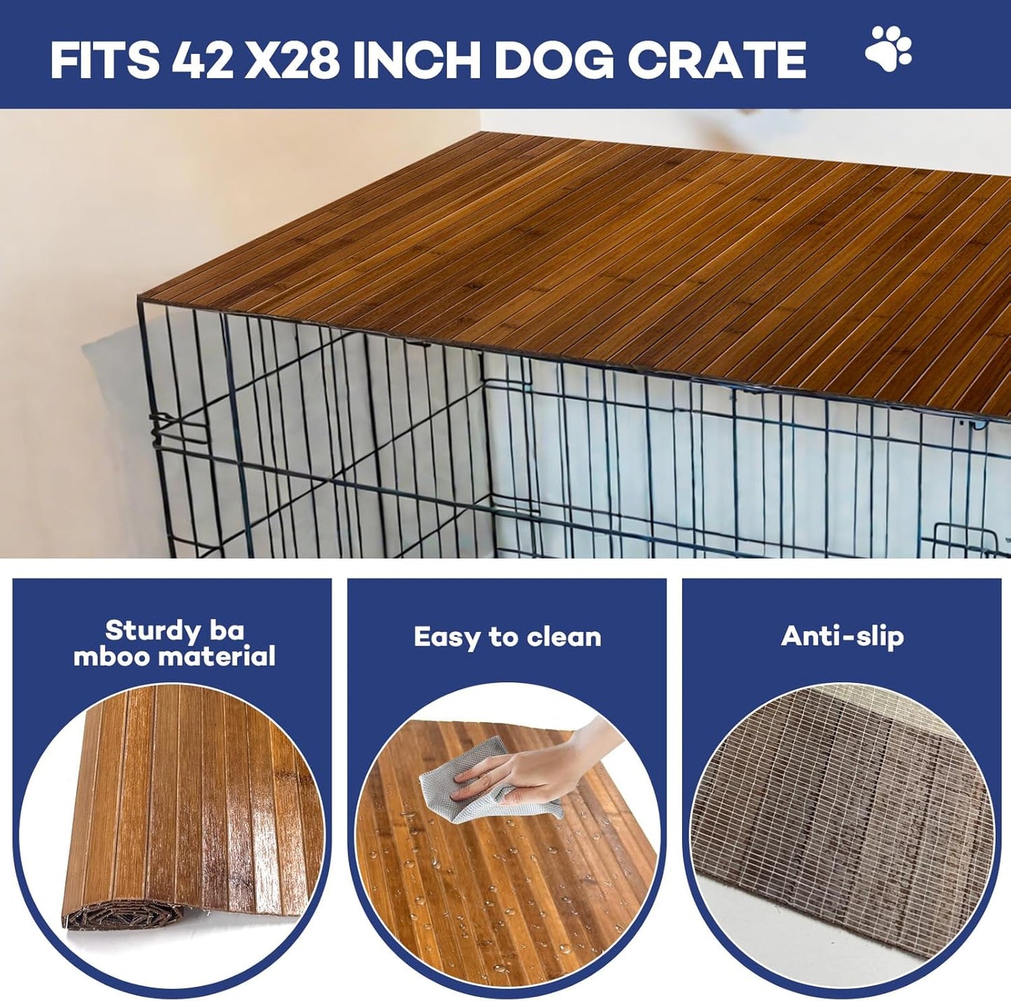 42 x 28 Inch Dog Crate Topper Wood - Dog Kennel Topper Bamboo Top for 42 Inch Crates, Pet Crate Furniture Table Cover, Decorative Wooden Platform for Small Dog Cage, Home Decor Pet Accessories