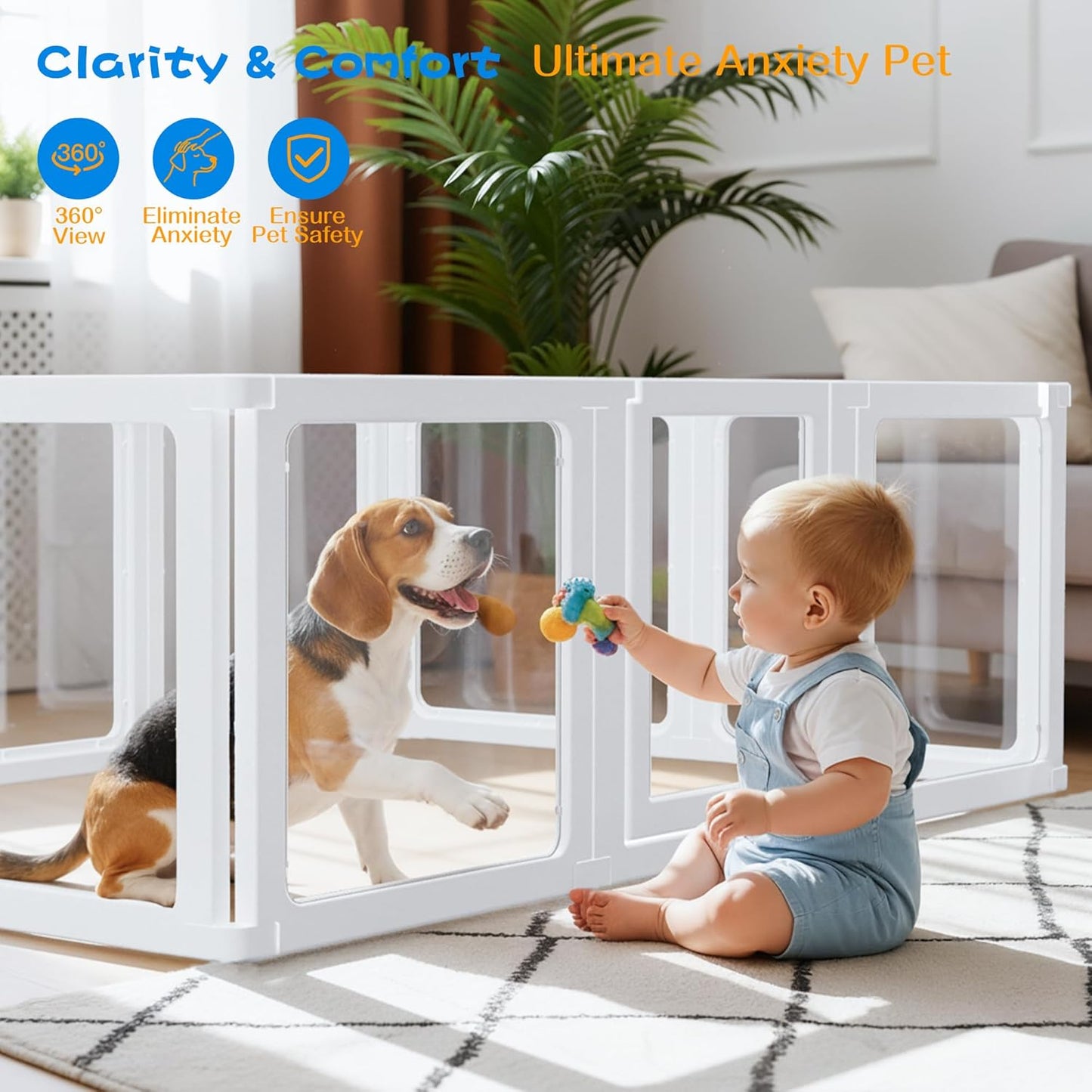 Dog Playpen with Door Clear Pet Playpen for Indoor Outdoor Easy to Install and Remove Puppy Playpen for Dogs, Cats, Bunnies, Pigs, 10 Panels