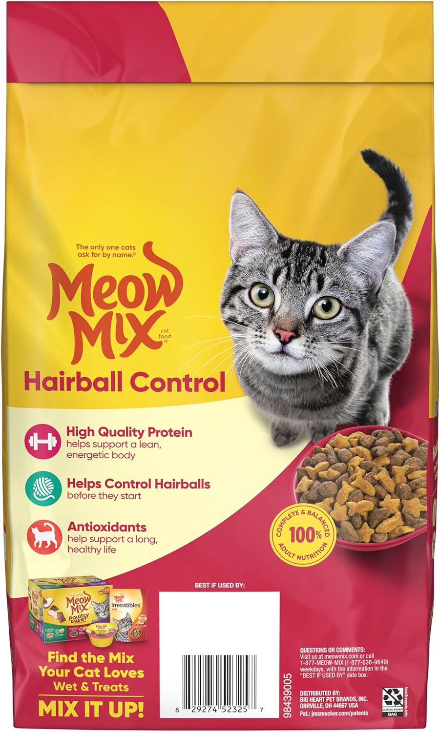 Meow Mix Hairball Control Dry Cat Food, 3.15 Pound Bag (Pack of 4)