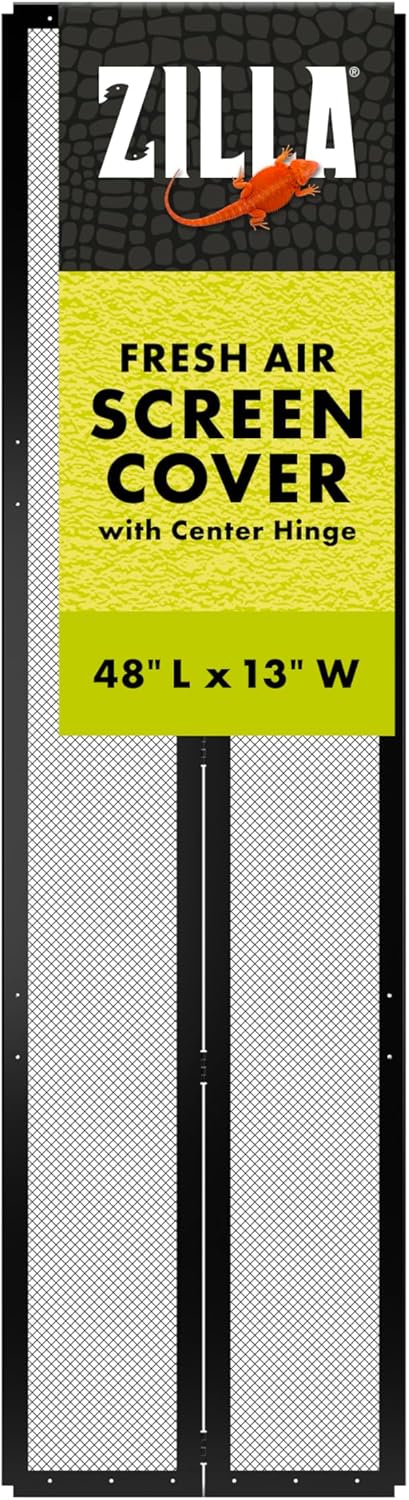 Zilla Fresh Air Screen Cover with Center Hinge, Secure and Durable Metal Mesh Cover for Reptile Terrariums, 48 x 13 inches