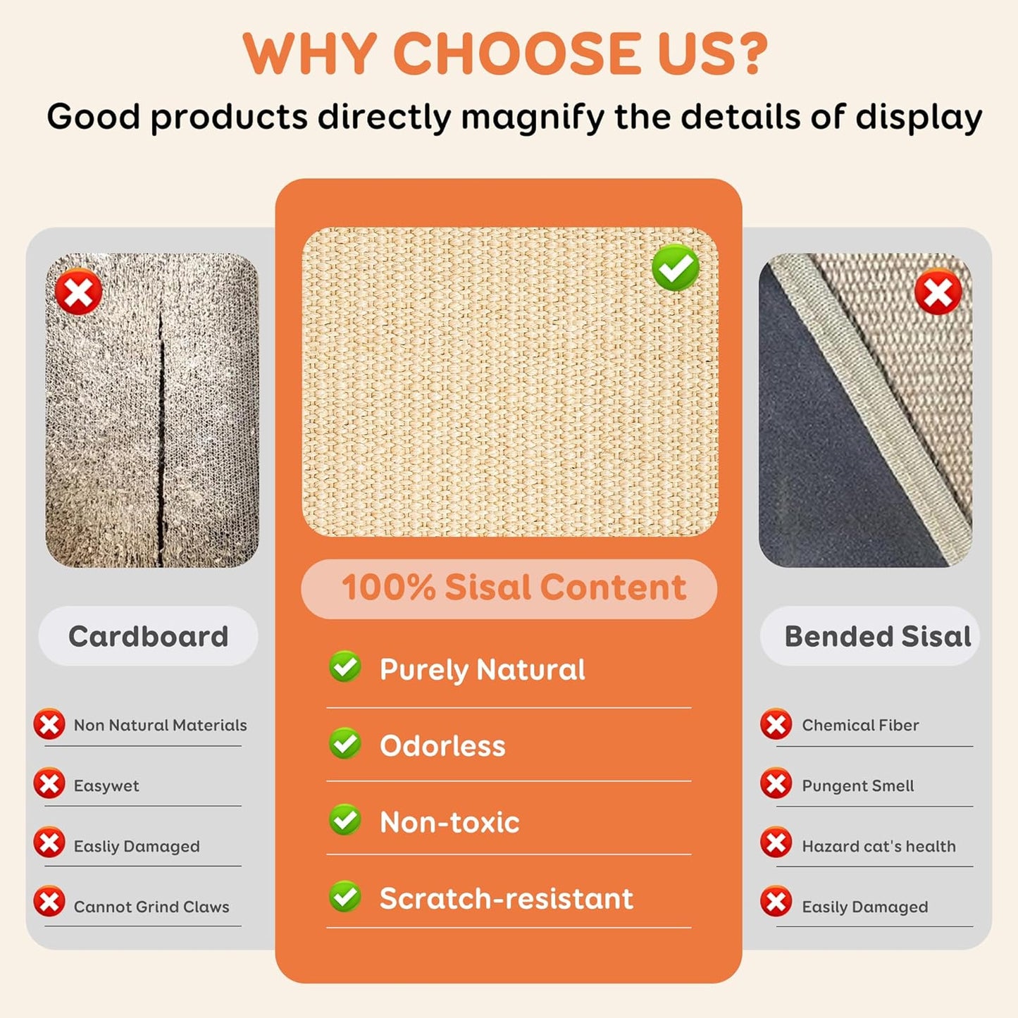 Sisal Cat Scratcher Bed of Bamboo for Indoor/Outdoor Cats, Natural Sisal Mat Hammock for Kittens and Adult Cats,Larger Cat Scratching Post/Board/pad