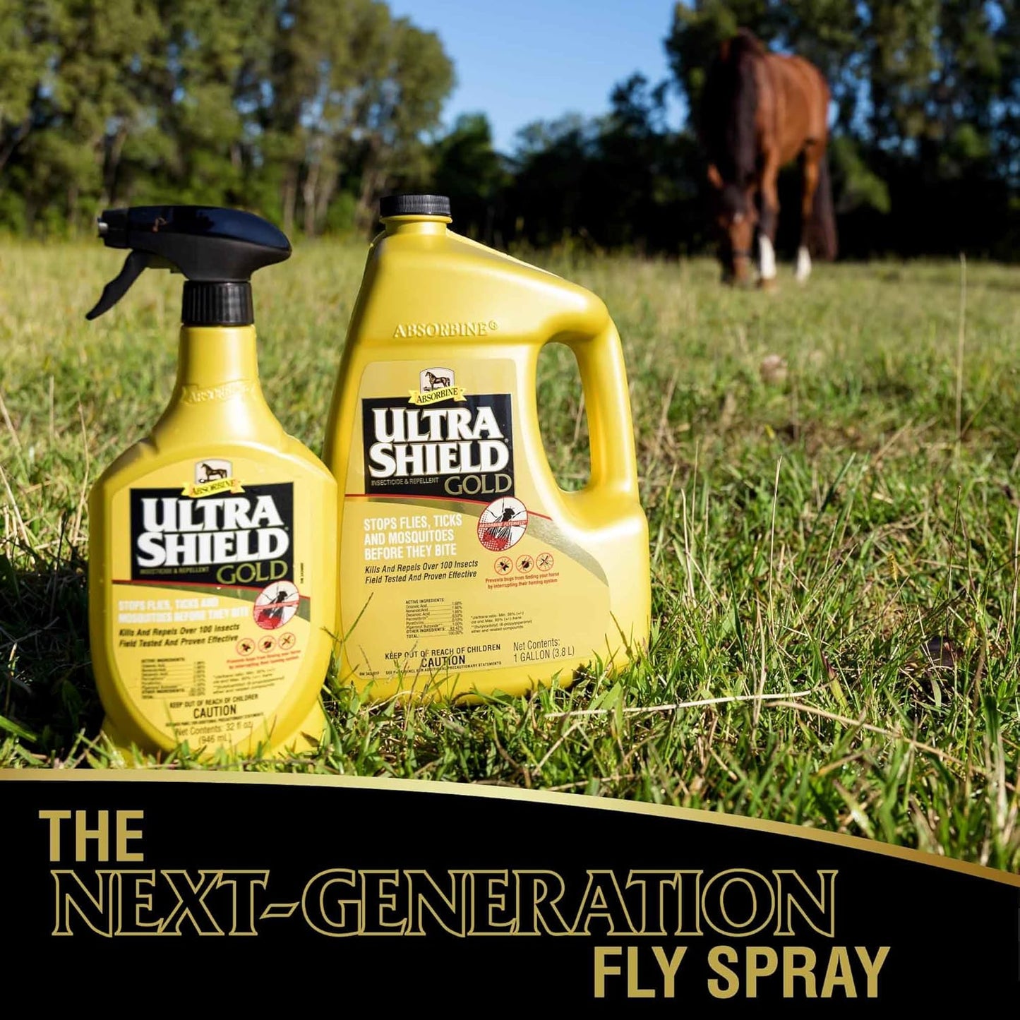 Absorbine UltraShield Gold 128oz Insecticide & Repellent for 100+ Insects, Use on Horses