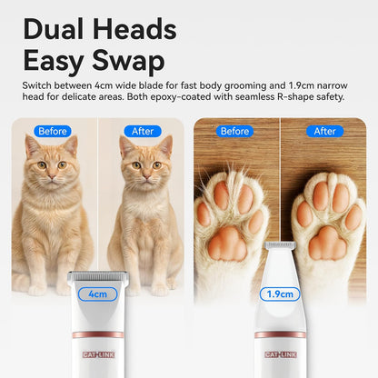 CATLINK Waterproof Cat Clippers for Matted Hair, Quiet Cat Grooming Kit, Pet Shaver Cordless for Long Hair, Pet Hair Clippers for Dogs and Other Small Animals at Home, White