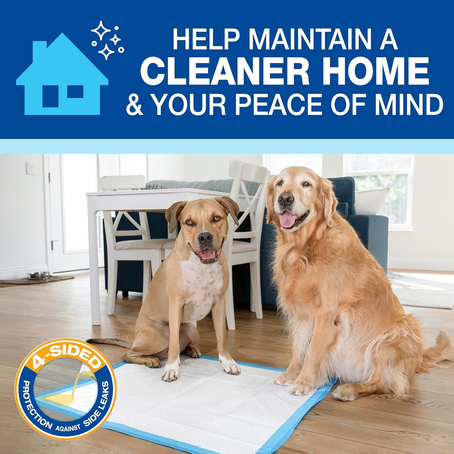 Four Paws Wee-Wee Superior Performance Pee Pads for Dogs with Runoff Barrier Edge Guard Protection, Puppy & Dog Potty Training Pads, Housebreaking Supplies, 27.5" x 44" (18 Count)