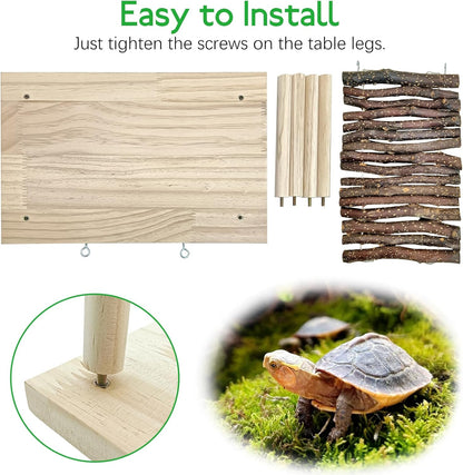 BNOSDM Reptile Pine Bark Substrate and Rectangle Basking Platform for Lizard