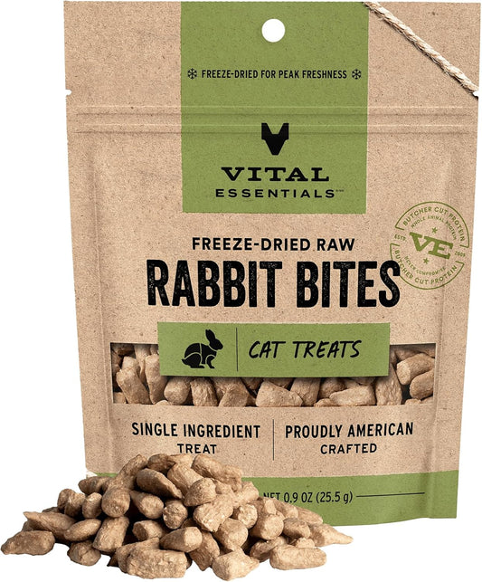 Vital Essentials Rabbit Bites Cat Treats, 0.9 oz | Freeze-Dried Raw | Single Protein | Grain Free, Gluten Free, Filler Free