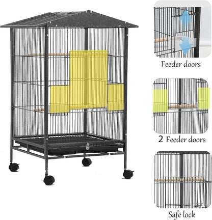 33‘’ Parakeet Cage, Bird Cage, Parrot Cage with Parrot Toys,Perch,Parakeet Cage Accessories,for Cockatiels,Finches,Lovebirds,Conure,Budgie, Canaries,Quaker,Pigeon Eclectus, Sun Parakeet