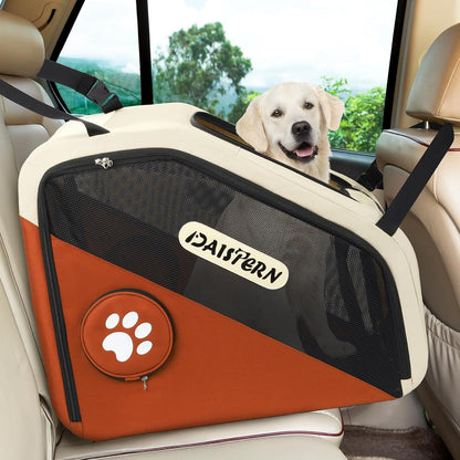 Collapsible Dog Crate for Travel, Portable Pet Crate for Small & Large Dogs, Soft-Sided Car Kennel with Heavy-Duty Metal Frame, Mesh Windows, Feeding/Comfort Access for Backseat Trunk Brown