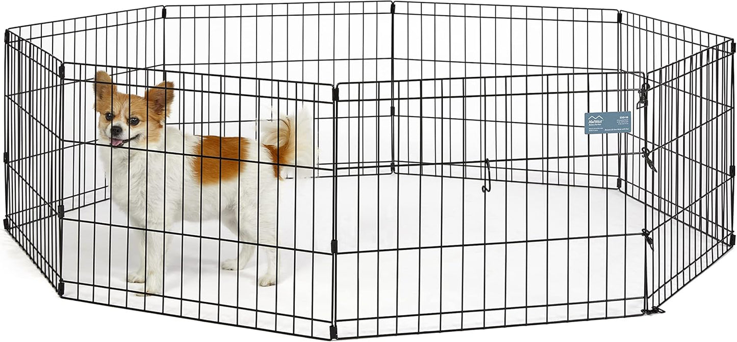 MidWest Homes for Pets Folding Metal Puppy/Dog Exercise Pen, Indoor/Outdoor Playpen with No Door, Provides 16 Sq Feet of Play Space, 18-Inches Tall, Black E-Coated