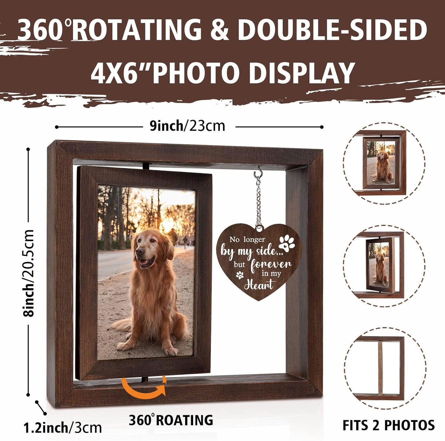 Jigfoxy Dog Memorial Picture Frame - Rotating Wooden Frame for 4x6 Photo - Loss of Dog Sympathy Gift - Cat Pet Bereavement Remembrance Frame