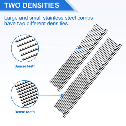 Lilpep 2PCS Stainless Steel Metal Dog Comb, For Removing Tangled Mats And Massaging Pet Combs, Professional Pet Grooming Tools