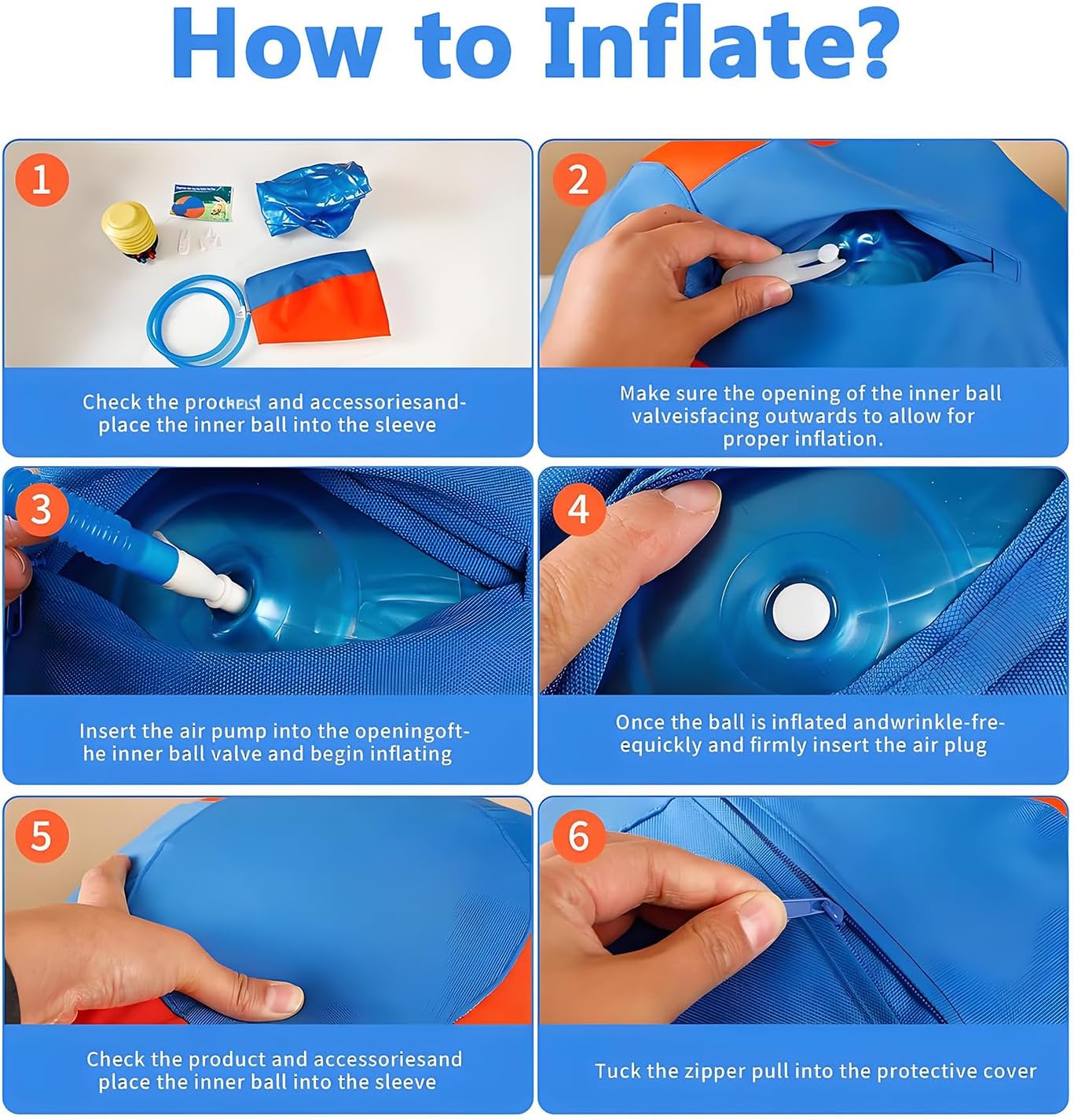 18" Herding Ball for Dogs | Jolly Ball for Horses & Large Dogs | Dog Agility Equipment | Interactive Dog Ball with Cover & Hand Pump (Orange&Blue)