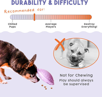 Awoo Flying Saucer Toy - 3-in-1 Silicone Dog Treat Puzzle, Lick Mat and Slow Feeder - for Wet and Dry Food - Dishwasher Safe Pet Toy - Enrichment Game for Dogs from 30 to 90 lbs - Large (Lavender)