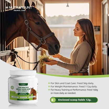 Horse Weight Gain Supplement – Omega-3 Flaxseed Formula, Natural High-Calorie Support for Healthy Weight & Shiny Coat, Easy-to-Digest High-Fat Horse Supplement – 840g