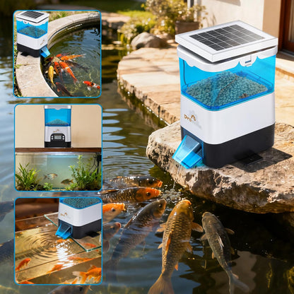 Automatic Fish Feeder for Pond Solar Powered 2.8L Capacity, Battery & AC Auto Timed Fish Feeder for Pond Indoor & Outdoor, Animal-Proof