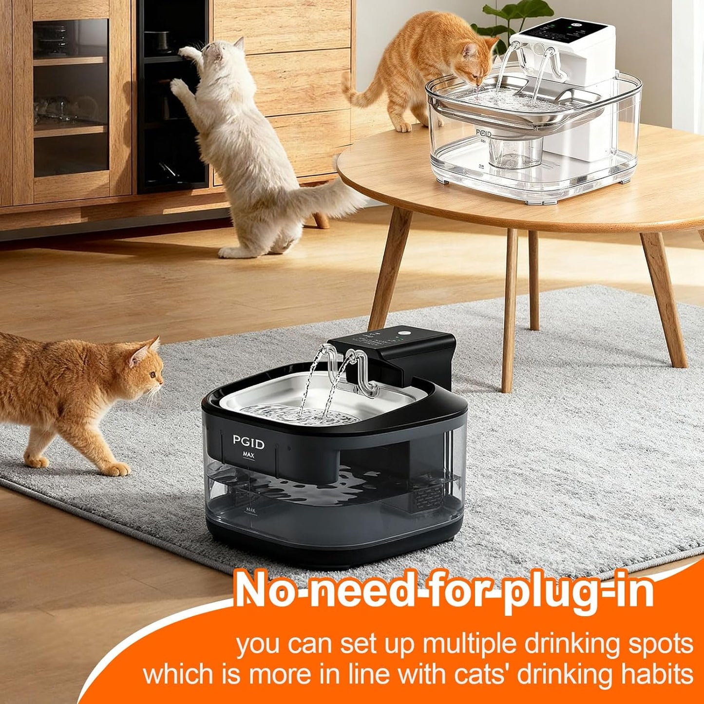 FGID Wireless Cat Water Fountain 5000mah Battery Operated+7L Automatic Cat Feeder with Camera for Two Cats App Control