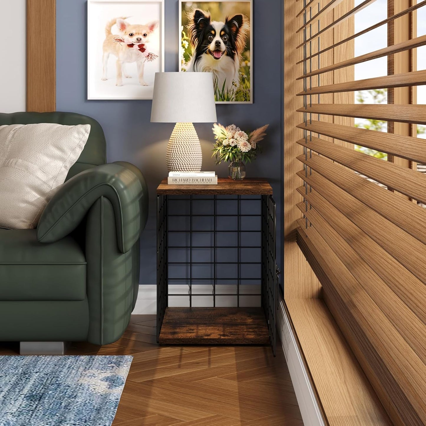 24 Inch Extra Small Dog Crate Furniture - Stylish Durable Indoor Dog Kennel with Storage Top & Secure Lock, Dog Crates for Small Dogs Under 10 lbs, Decorative End Table Pet House