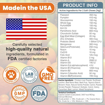 24-in-1 Dog Vitamins and Supplements 300 Ct Dogs Multivitamin Chewable Contain Chondroitin Probiotics Omega-3 Glucosamine for Dogs Skin Coat Heart Joint Gut Liver Brain Eyes Immune Support - Chicken