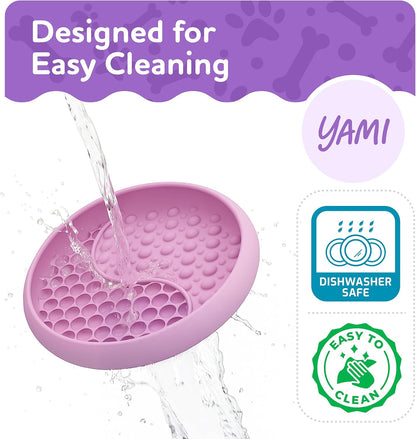 YAMI Bowl Lick Mat for Dogs & Cats, Slow Feeder Bowls, Cat Slow Feeder, Dog Enrichment Toys with Suction Cup for Anxiety Relief, Food-Grade Silicone, Dishwasher Fit, for All Breed (Light Pink)