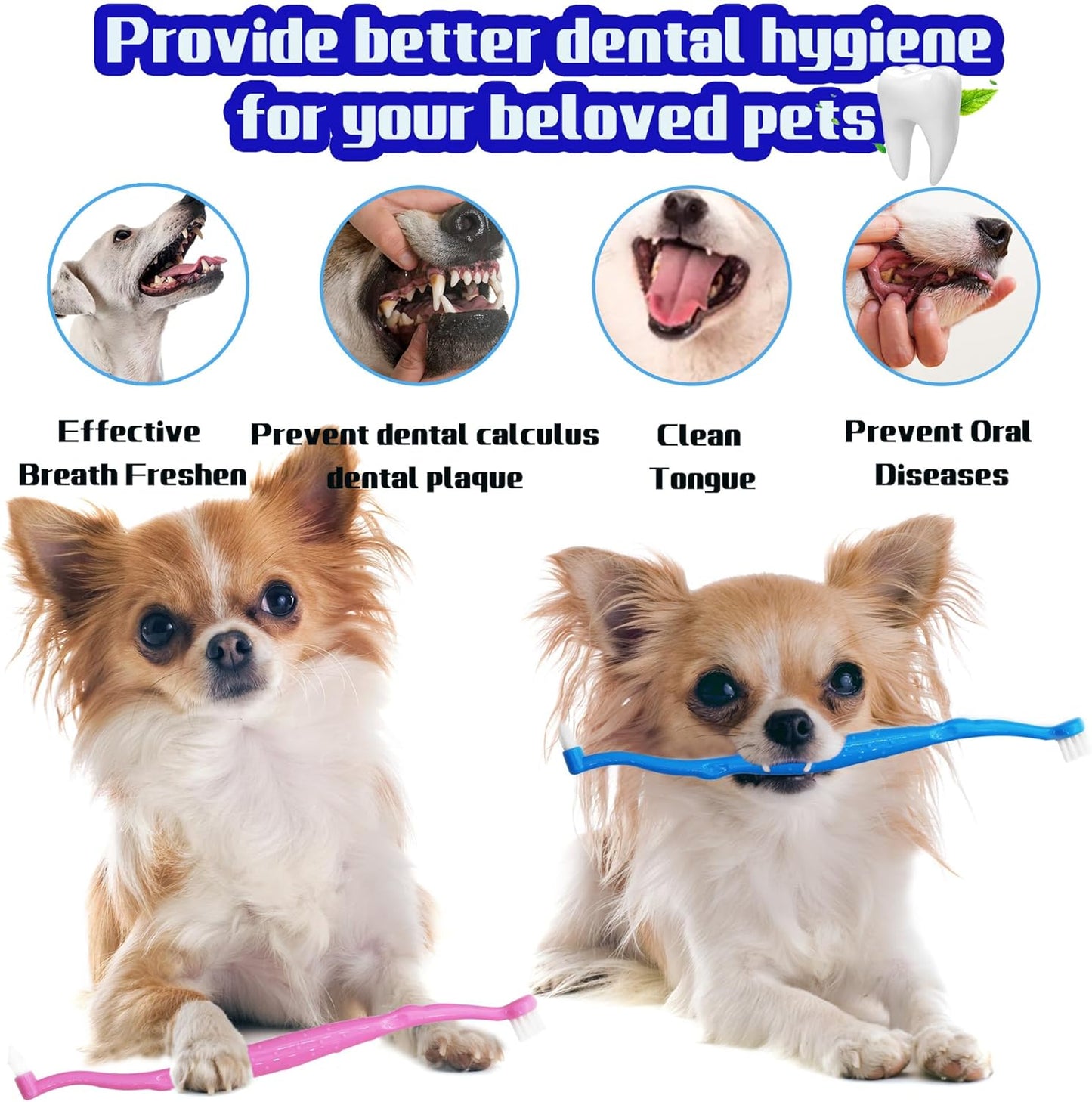 Dual Sided Cat Toothbrush Dog Toothbrush Finger Brush Micro Head, Suitable for Small to Large Dogs & Cats (White, Small)
