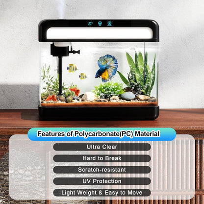 Fish Tank Aquarium 3 Gallon, Smart Aquarium Kits - Silent Water Pump,Self Cleaning System,7 Color Lights,Temperature Display, Aromatherapy, Advanced Filtration