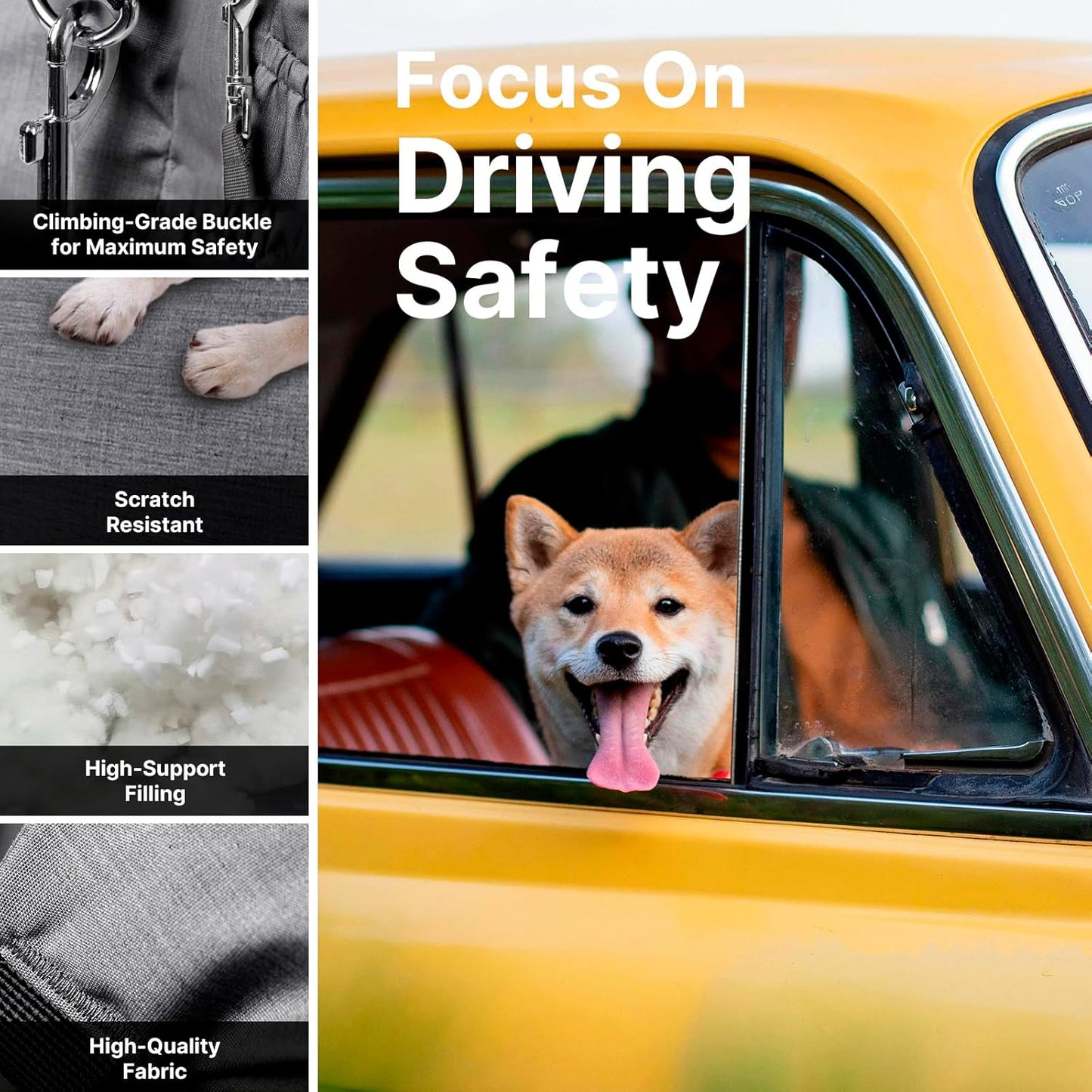 Dog Booster Car Seat for Small Dogs with Heavy Duty Safety Belt and Lock, Waterproof Detachable Dog Travel Bed for Car with Storage Pocket Up to 25lbs, Memory Foam Filling for Max Support