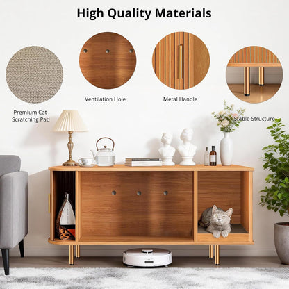 Litter Box Enclosure with Cat Scratch Pad, Sliding Door, 38.5" Litter Box Enclosure Furniture Hidden Litter Box, Modern Indoor Cat House, TV Stand, Side End Table for Living Room, Walnut
