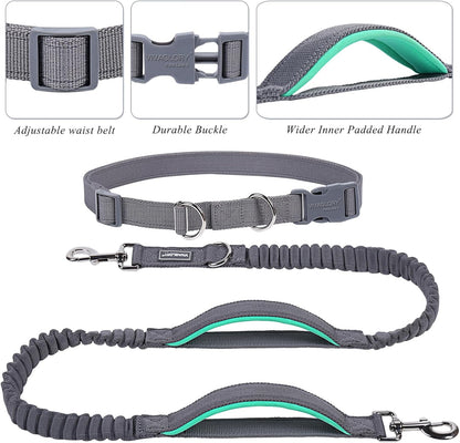 VIVAGLORY Hands Free Dog Leash + Dog Coat, Running Waist Leash with Belt for Running Walking, Warm Fleece Lined Reflective
