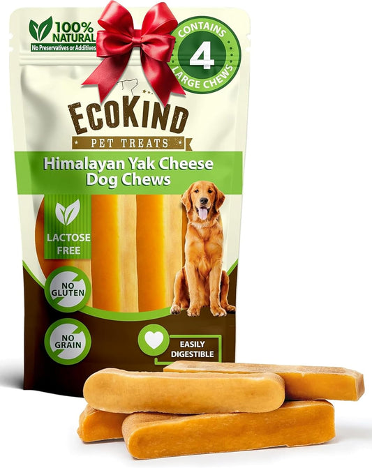 EcoKind Premium Gold Yak Cheese Himalayan Dog Chews, Dog Treats Large Breed, All Natural, High Protein, for Aggressive Chewers, Large - 4 Chews (1 lb)