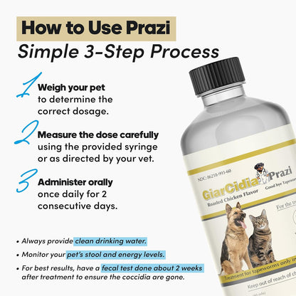 Say Good Bye to Tapeworms in Dogs and Cats with GiarCidia Prazi for 60 MLS Liquid - Include 3 ml Dropper with Cap