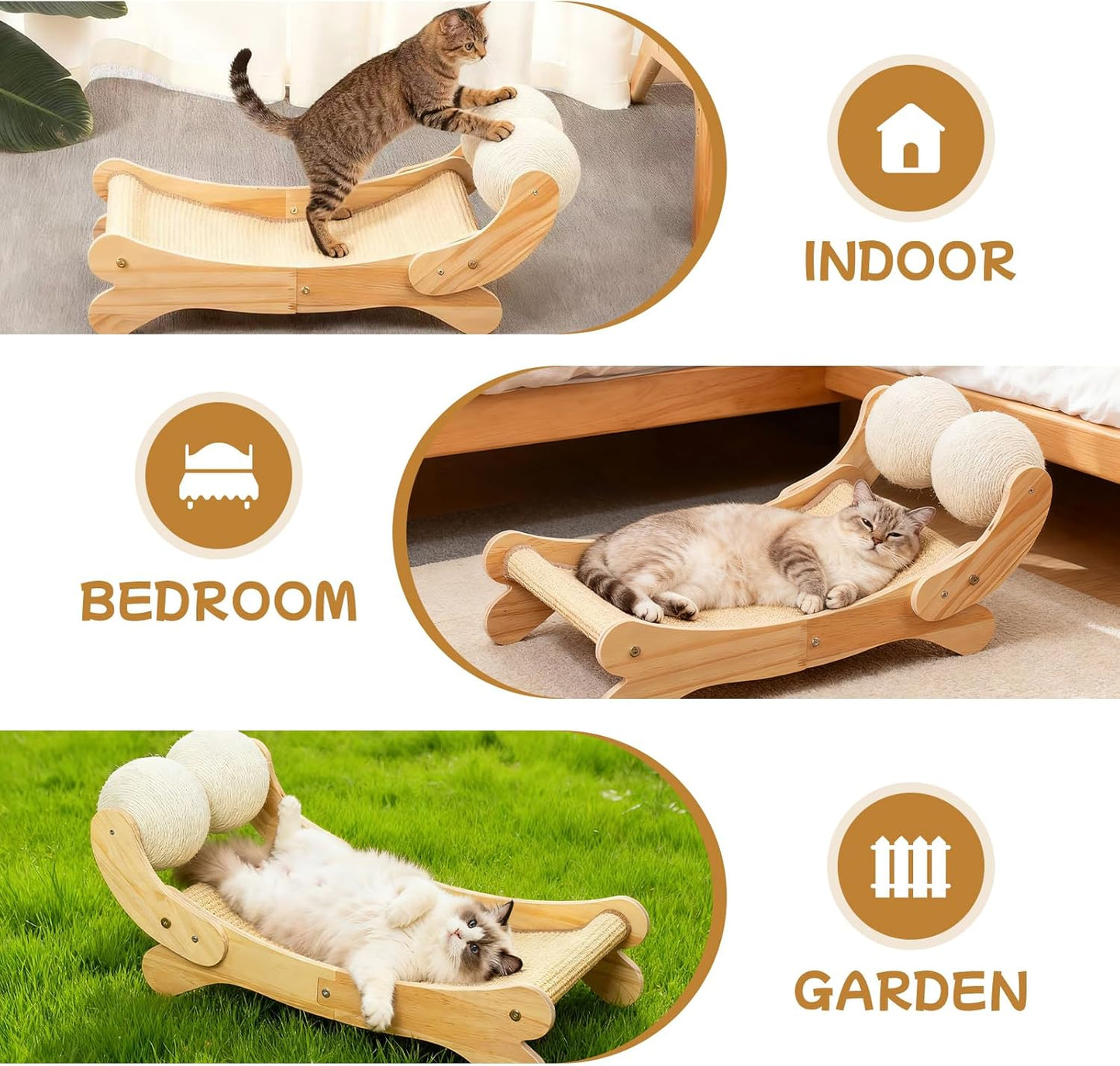 Cat Scratcher Bed Sisal Cat Scratching Pad 27 Inches Scratch Lounger for Indoor Cats Hammock Chair with Large Sisal Ball, Furniture Protector