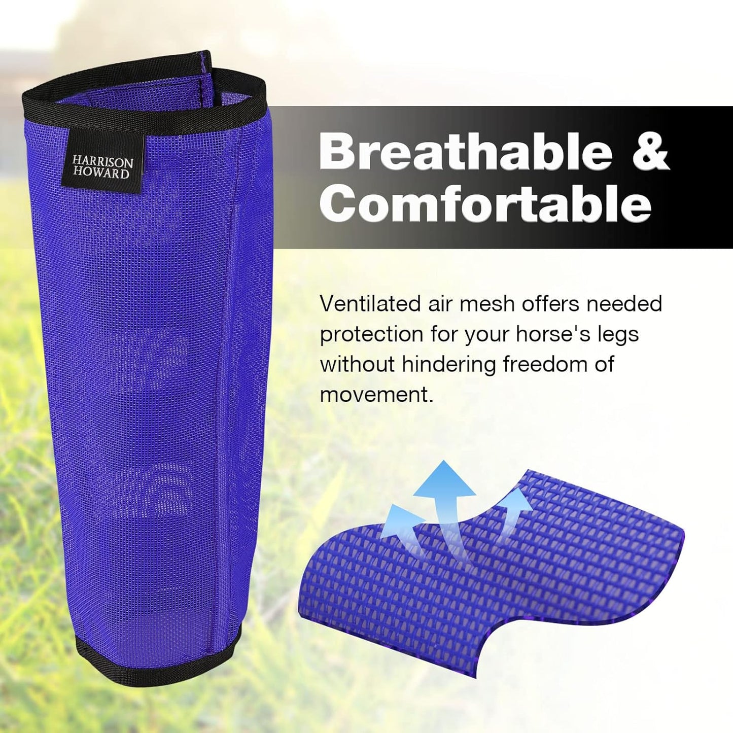 Harrison Howard Loose Fitting Fly Boots UV-Protective Extra Tough Mesh Ventilated Four Fasteners Stay-on Design Protect Horse Legs & Stomp-Reducing Set of 4 Deep Navy Large