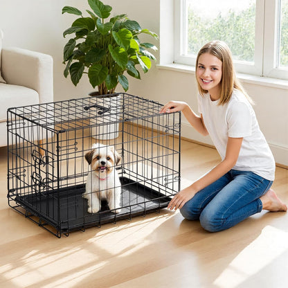 Dog Crate - Small 24 Inch Single Door Portable Puppy Dog Cage, Metal Wire Pet Kennel with Secure Lock, Leak-Proof Pan Tray, Foldable Design for Small Dog Indoor Training and Outdoor Trave