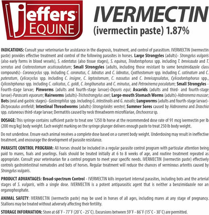 Jeffers Equine Ivermectin Gel Horse Dewormer Paste 1.87%, Broad Spectrum Equine Parasite Control Formula, Apple Flavored Oral Wormer for Horses, Easy Travel Use, Mess Free Syringe Tube - 10 Pack