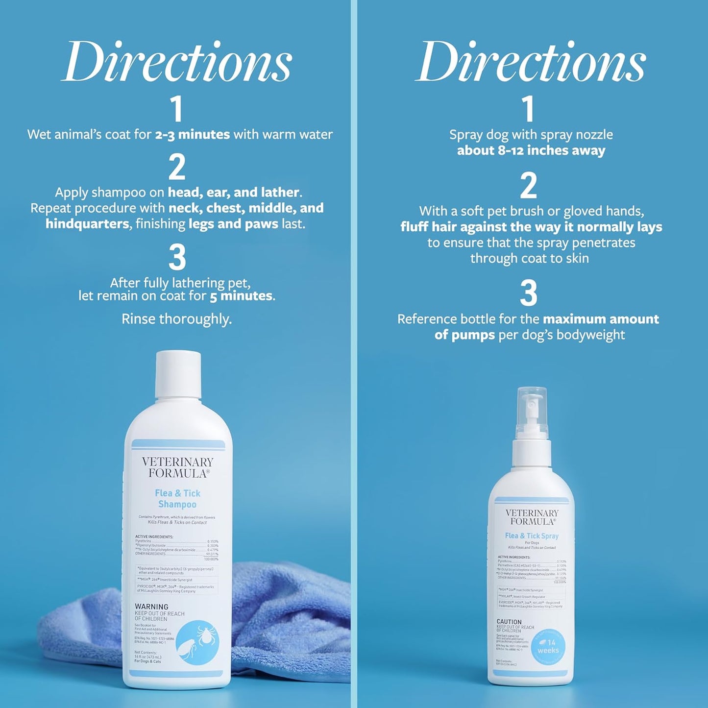 Veterinary Formula Flea and Tick Bundle – Prevention Spray for Dogs, 8 oz + 16 oz Shampoo for Dog Flea & Tick Control