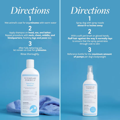 Veterinary Formula Flea and Tick Bundle – Prevention Spray for Dogs, 8 oz + 16 oz Shampoo for Dog Flea & Tick Control