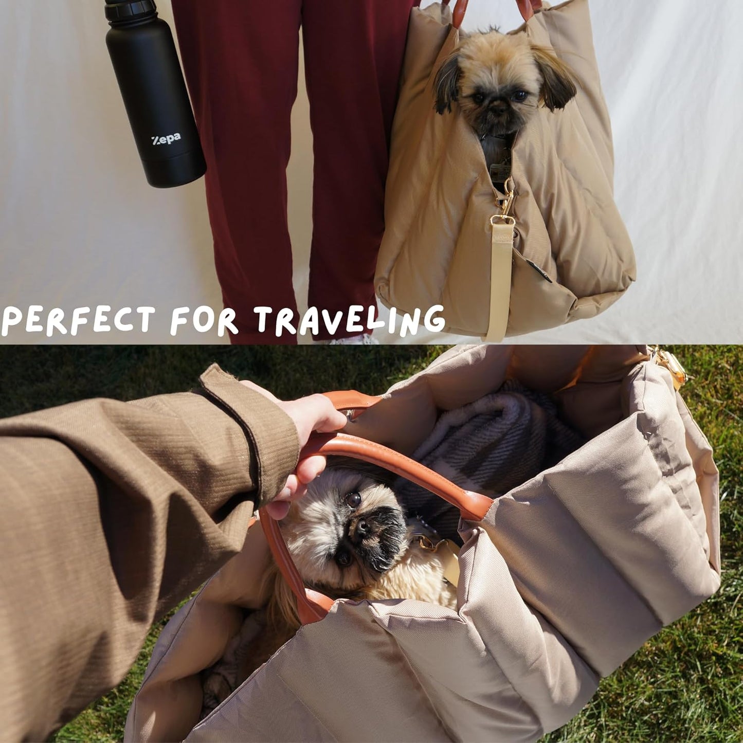 ZEPA Dog Car seat for Small Dogs, Dog Carrier for Small Dogs, Washable Oxford Fabric with Sherpa Pillow Adjustable Straps and Clip-on Leash Travel Carrier Bed 25Lb (Large)