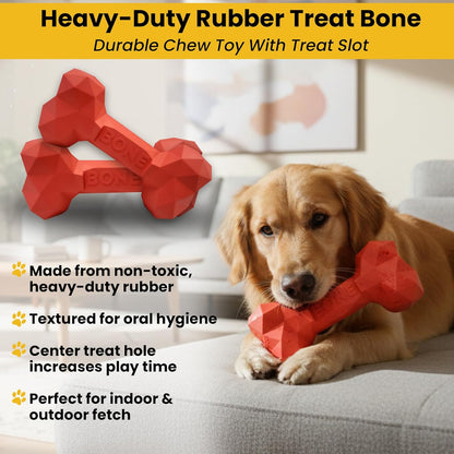 Fur4Fun Interactive Dog Toy Set - Includes Automatic Rolling Rubber Ball, Rugged Treat Play Bone and Tough Dinosaur Squeak Plush Toy. Full Play Package for Small/Medium Sized Dogs.