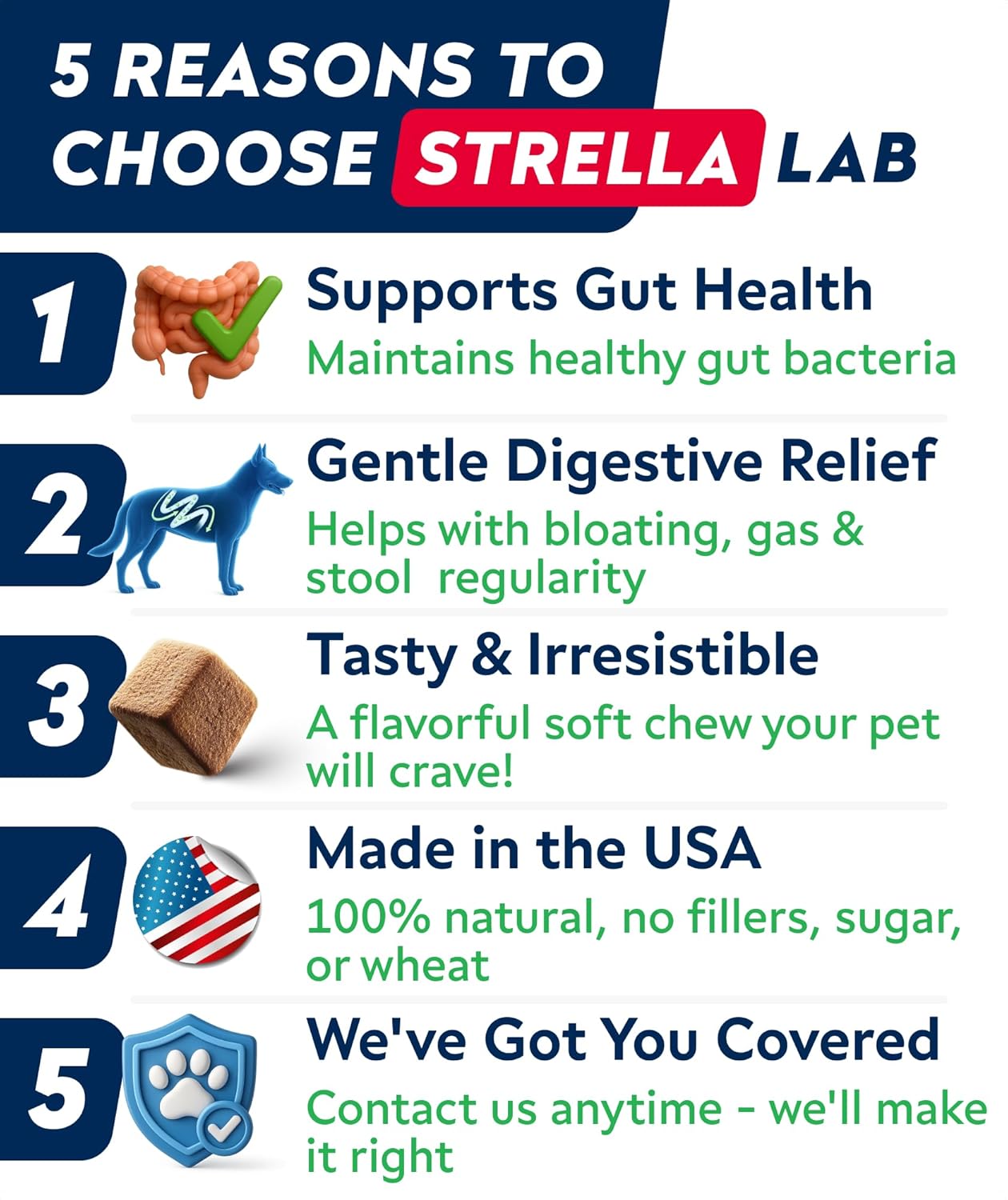 STRELLALAB Dog Probiotics for Digestive Health & Enzymes - Diarrhea, Gas, Upset Stomach Relief & Season Allergy - Pet Probiotics for Dogs- Chews for Digestion - Gut Health for Dogs (60Ct)