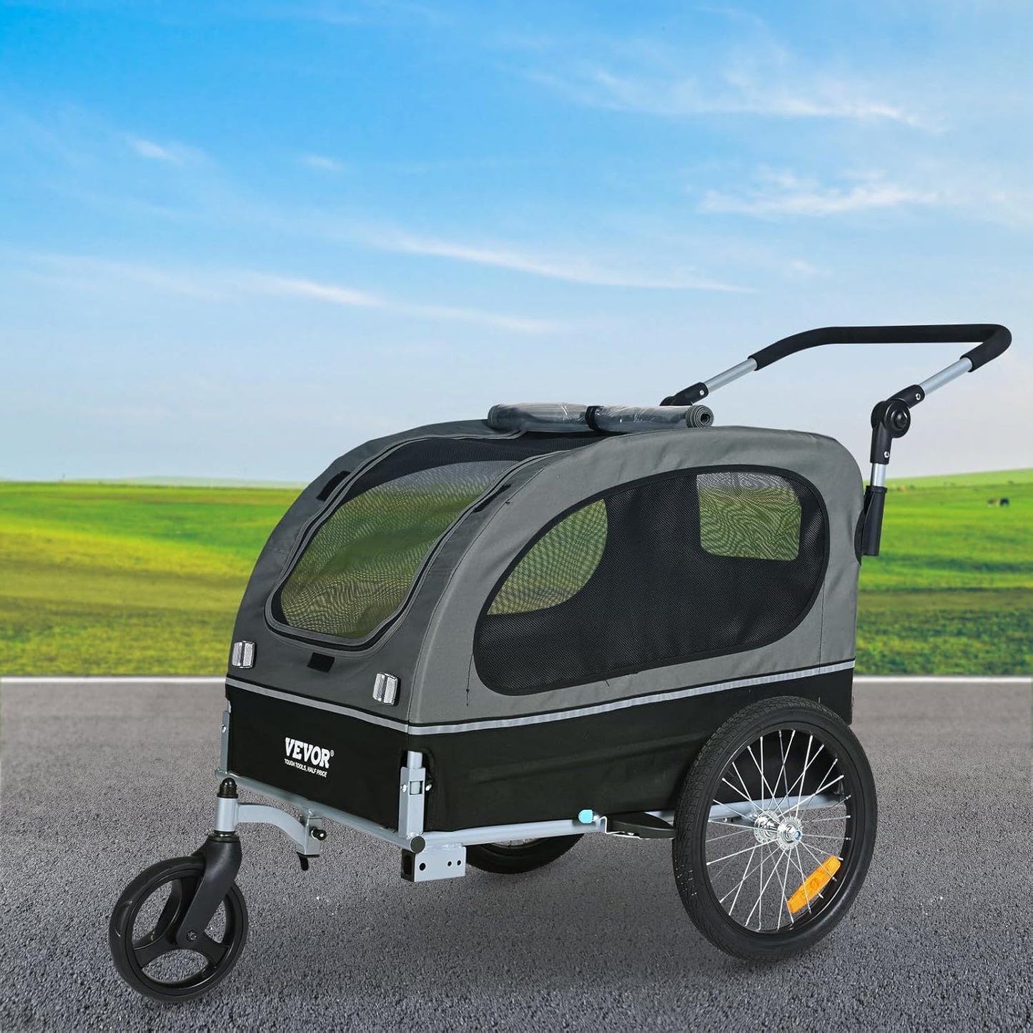 VEVOR Dog Bike Trailer, Supports up to 66/88/100 lbs, 2-in-1 Pet Stroller Cart Bicycle Carrier, Easy Folding Cart Frame with Quick Release Wheels, Universal Bicycle Coupler, Reflectors, Flag