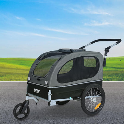 VEVOR Dog Bike Trailer, Supports up to 66/88/100 lbs, 2-in-1 Pet Stroller Cart Bicycle Carrier, Easy Folding Cart Frame with Quick Release Wheels, Universal Bicycle Coupler, Reflectors, Flag