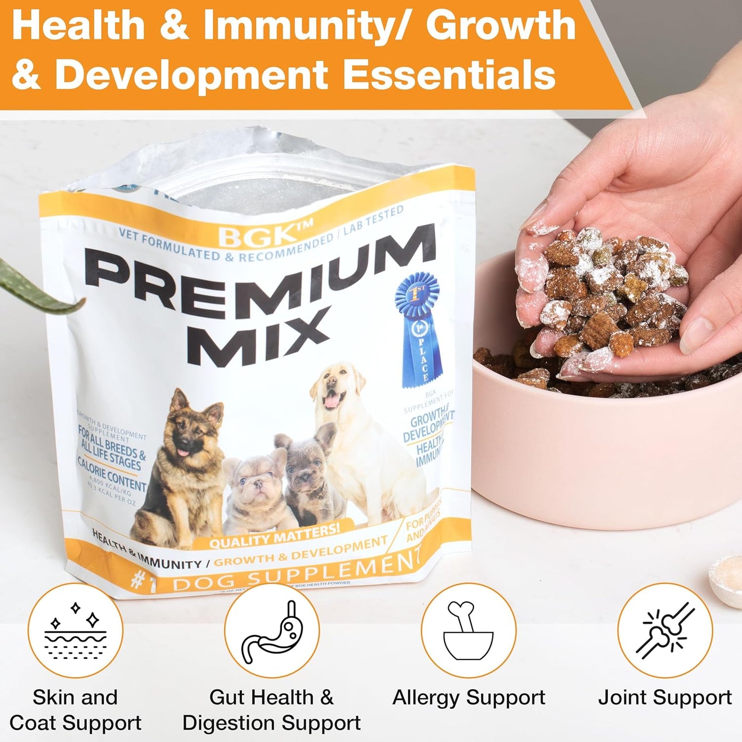 BGK Premium Mix Dog Multivitamin Powder (All Ages & Breeds) - 100% Organic Dog Supplements for Growth & Development - Multivitamin for Dogs Pre & Probiotics with Wild Fish Oil - Dog Health Booster