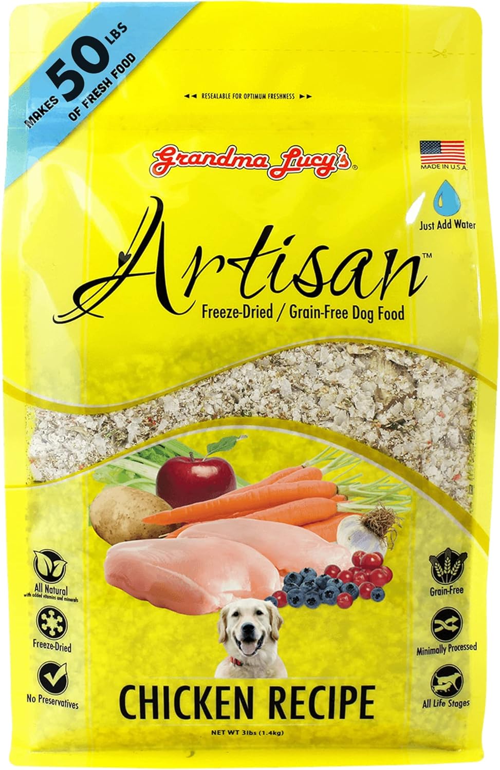 Grandma Lucy's Artisan Dog Food, Grain Free and Freeze-Dried - Artisan Chicken, 10Lb Bag