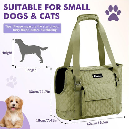 Pawaboo Dog Purse Carrier for Small Dogs with Pocket, Lightweight Dogs and Puppies Tote Bag Carrier, Dog Carriers Soft Sided for Puppy Cat Rabbit, Travel Puppy Carriers Under 11 LBS, Matcha Green