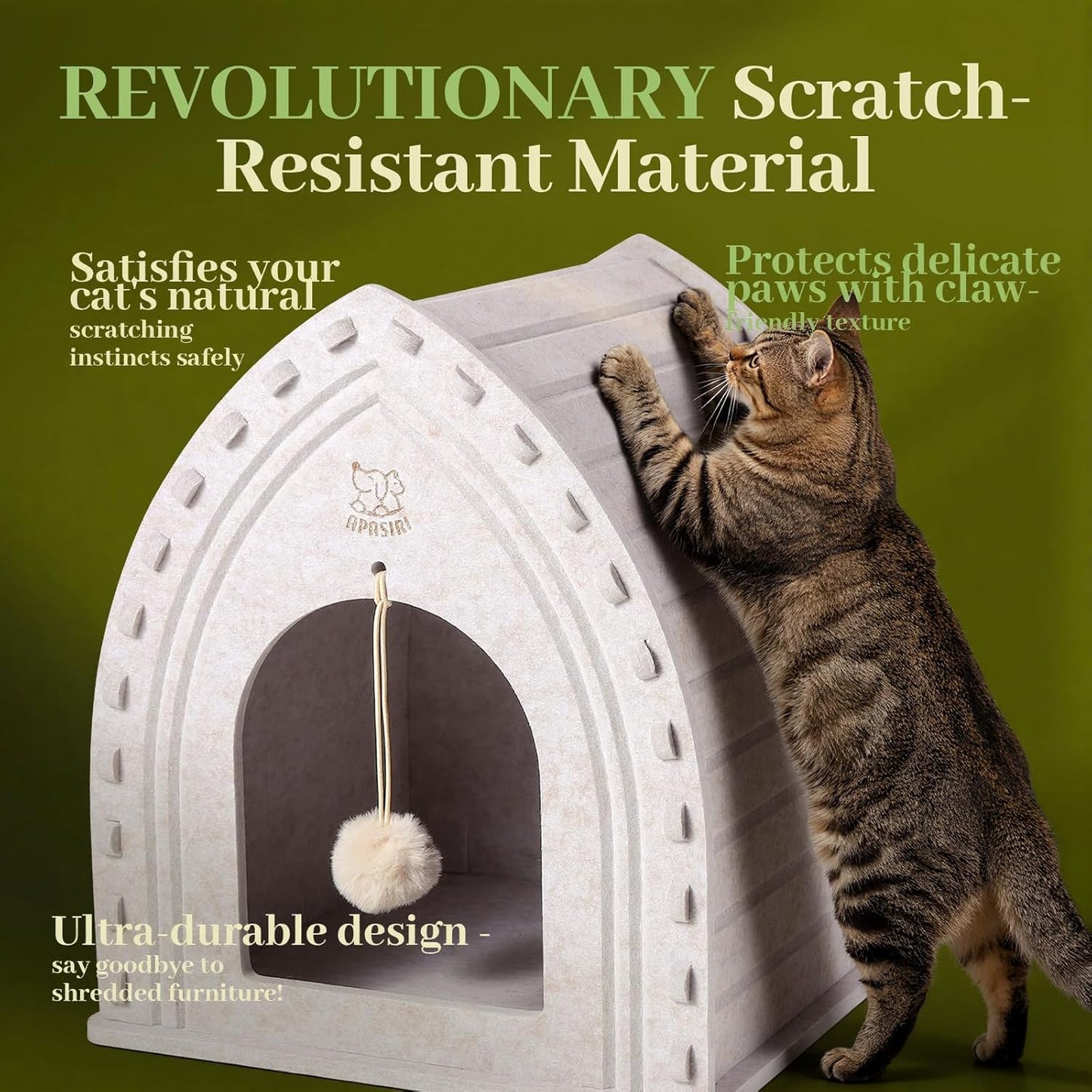 Apasiri Cat House for Indoor Cats: Cat House for Indoor Sturdy Scratch-Resistant, Compatible with Heating Pads, Innovative Polyester Fiber Cat Bed Cave, Original Castle Design