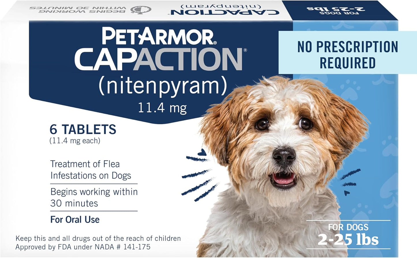 PetArmor CAPACTION (nitenpyram) Oral Flea Treatment for Dogs, Fast Acting Tablets Start Killing in 30 Minutes, Small Dog Flea Treatment 2-25 lbs, 6 Doses