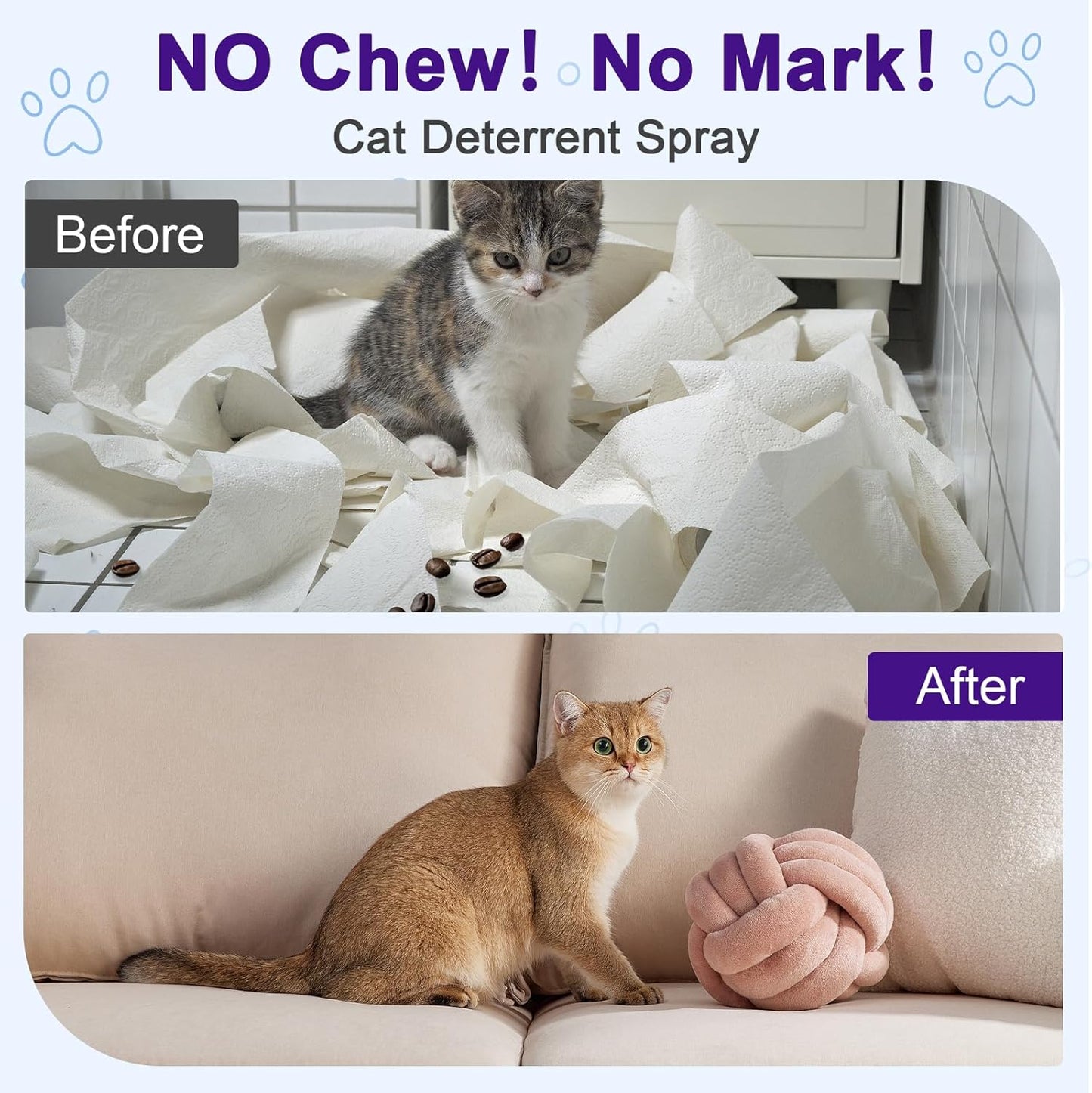 Cat Deterrent Spray - Natural Cat Repellent Spray for Furniture, Safe Indoor & Outdoor Training Aid for Urine Marking & Anti-Scratch (2 * 200 ML)